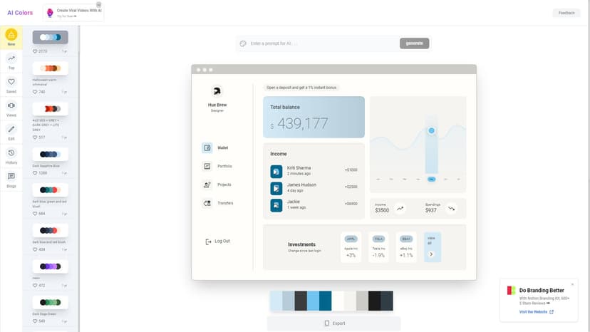 AI Color Palette Generator - 使用我们的AI驱动的颜色搭配生成器，轻松浏览、编辑和可视化您的搭配，以找到适合您项目的完美组合。