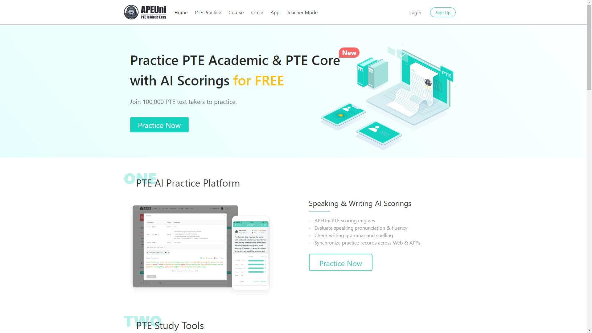 APEUni - 实时评分的PTE在线学习平台