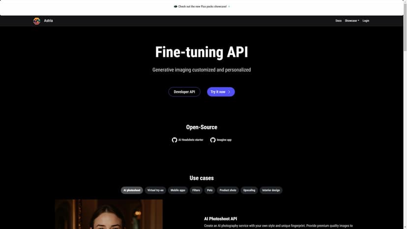 Astria - Astria是一个使用AI的工具，允许用户创建和个性化图像。通过提供高品质的定制图片，你可以为你的观众提供独特且专业的内容。