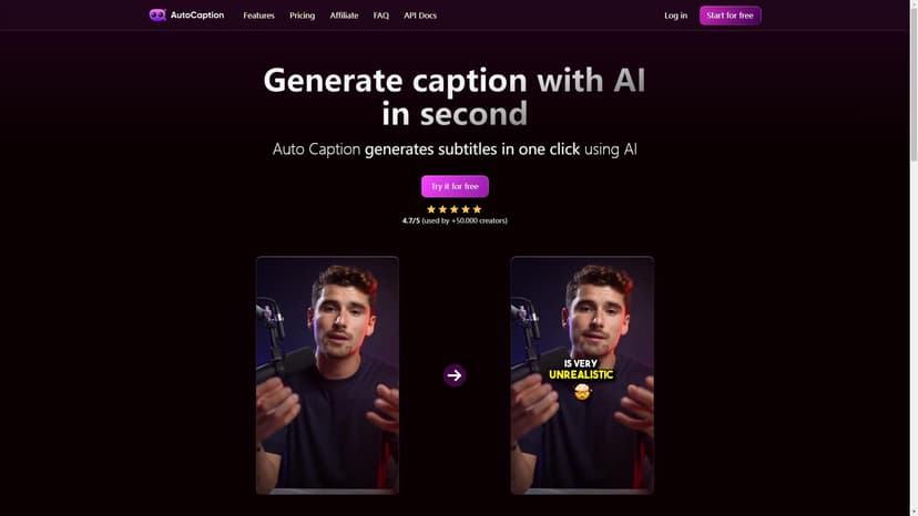 Auto Caption AI - Auto Caption AI是一款自动字幕生成工具，可以帮助您在Instagram、TikTok和Youtube等平台上自动生成视频字幕。该工具支持100多种语言，并且具有丰富的编辑功能，例如添加动画、更改字体和颜色等。