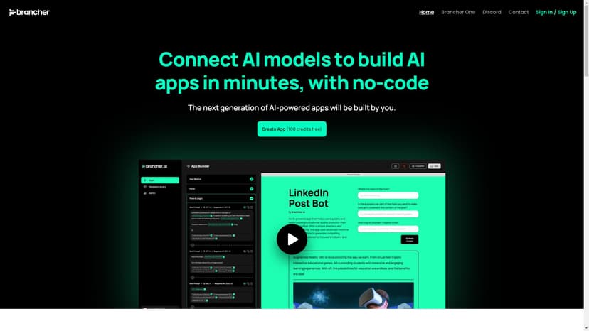 Brancher AI - 连接AI模型，在分钟内打造AI应用，无需编码。建造下一代AI应用，由您亲手完成。