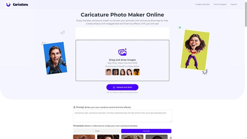 Caricaturer - 使用免费的AI卡通生成器，轻松创建个性化卡通头像或幽默卡通，并在多种风格中享受艺术体验。