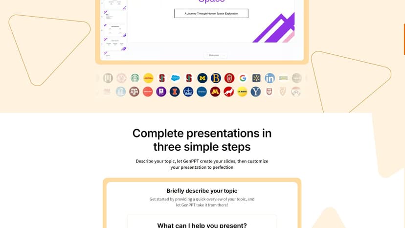 GenPPT - 使用 GenPPT 可以快速生成出色的 PowerPoint 演示文稿。无需设计经验，您只需要描述您的主题，GenPPT 就会为您创建幻灯片，然后通过自定义来完善演示文稿。