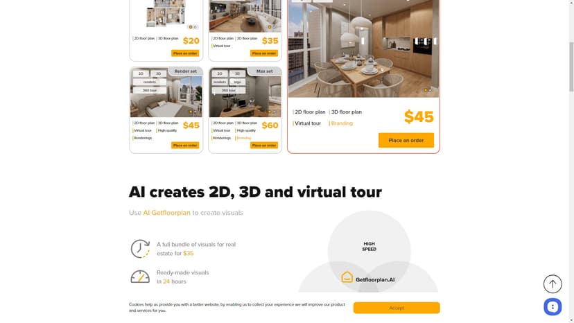 GetFloorPlan - 快速生成AI 2D/3D楼层图，自动添加家具，提供虚拟漫游。