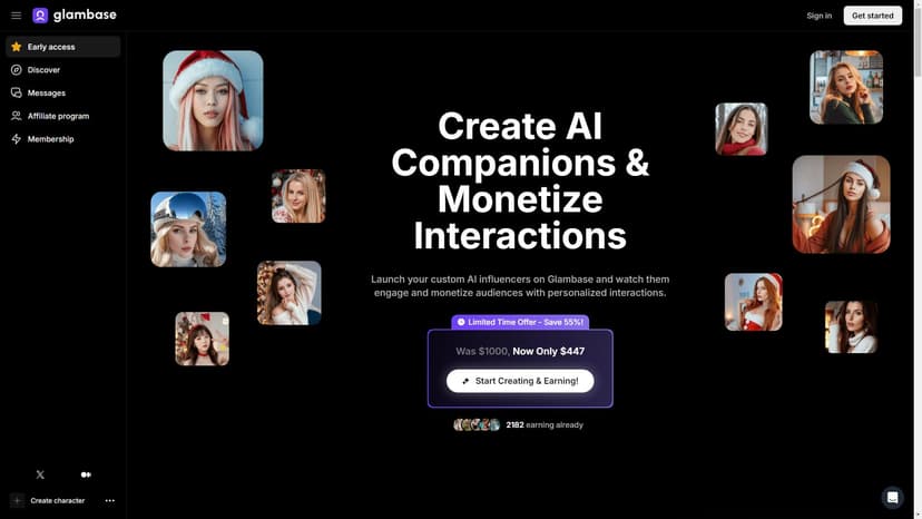Glambase - Join Glambase——一款革新的平台，正在改变数字影响力。使用我们的AI驱动的虚拟形象创建、定制和赚钱今天。通过简单易用的Character Face Generator提升你的在线存在感。
