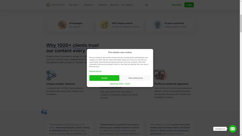 greatcontent - greatcontent是一个集人工和人工智能内容创作、多语言自由撰稿人选择及行业知识于一体的平台，支持30余种语言。