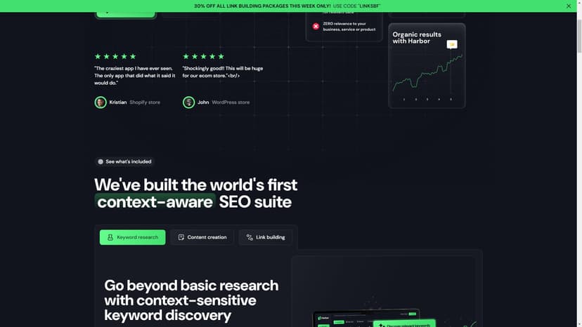 Harbor AI SEO Content Generator - Harbor AI SEO Content Generator 是一款强大的AI写作工具，旨在帮助用户快速、高效地创建优质的SEO内容。它采用了机器学习和自然语言处理技术，通过分析关键词和语义关系，为用户提供智能化的文章结构建议、段落构建和内容创作支持。