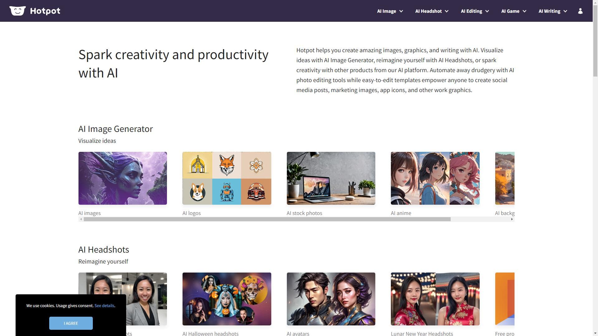 Hotpot.ai：利用AI生成惊人的图像、图片和文字，激发创造力与高效率工作空间。