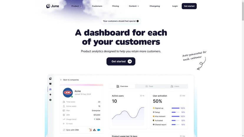 June AI - June AI是专业的B2B SaaS产品和客户分析软件，自动生成客户分析报告。