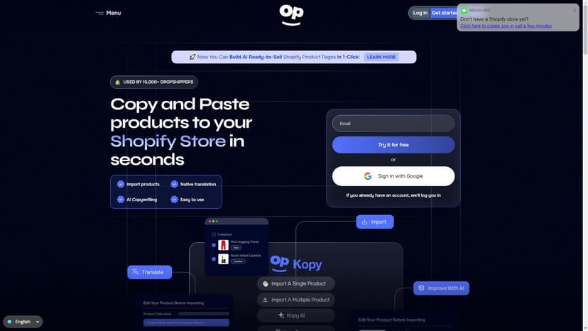 Kopy - Kopy是一款可以轻松复制和导入任何店铺产品的应用程序。只需粘贴URL、点击导入即可。