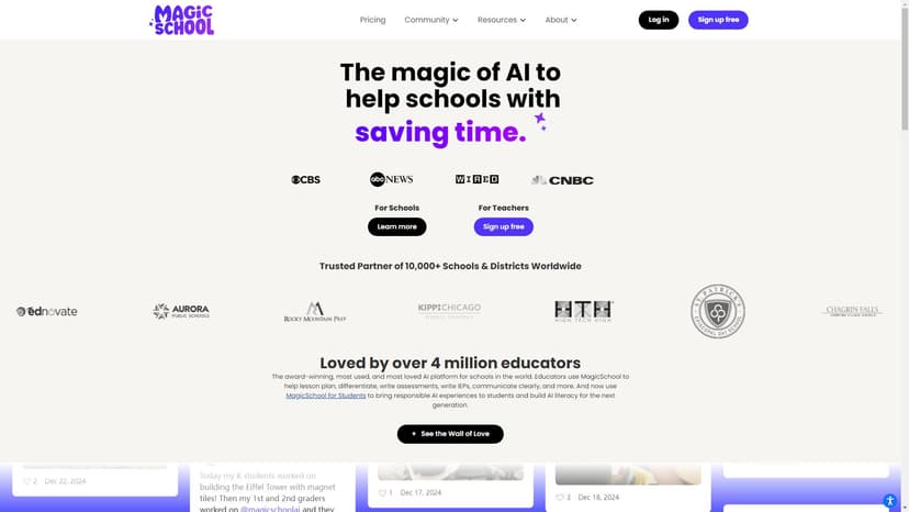 MagicSchool - MagicSchool是一款专门为学校量身打造的AI平台，受过2百万名教师喜爱，为其节省时间并协助制定课程计划等任务。该工具免费提供给教师使用。