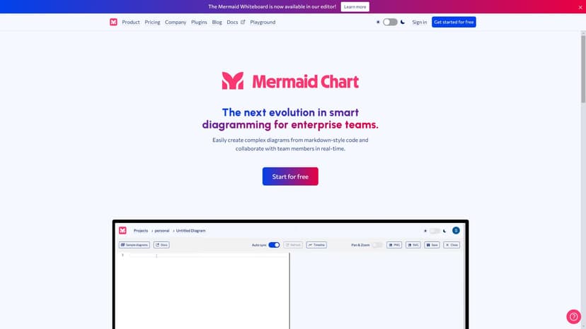 Mermaid Chart - Mermaid Chart是一款基于文本的可视化工具，可以轻松创建多种类型的图表和图形。只需使用Markdown语法，就能快速生成高质量的可视化结果，无需任何编程知识。