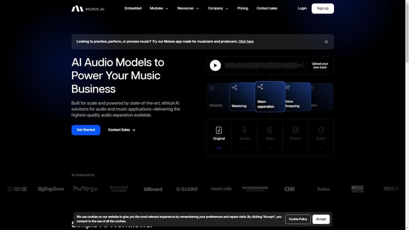 Music AI - Music AI 是一款集成了最新伦理AI技术的音频处理工具，专为音乐行业提供高质量音频分离和其他应用场景所需的音频解决方案。