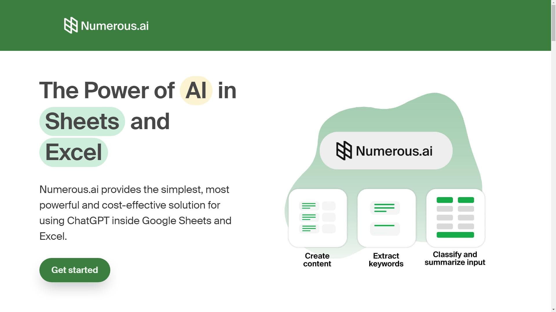 将ChatGPT加入Google Sheets和Excel，Numerous.ai AI电子表格插件。