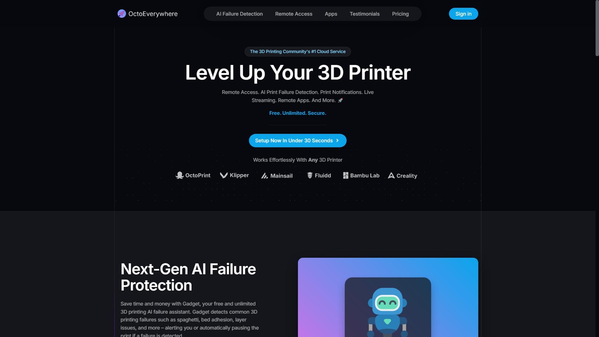 免费远程控制OctoPrint / Klipper / Bambu Lab 3D printers及更多功能。