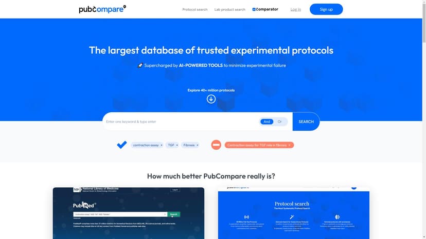 Pubcompare - 通过AI技术，Pubcompare可以一键对比所有出版物中的协议部分，以帮助你评估其可重复性。
