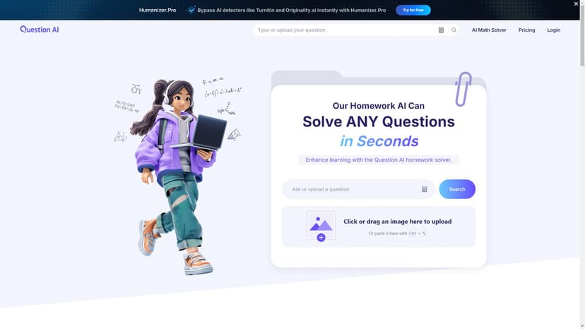 Question AI - Question AI是一个全面的作业辅助工具，涵盖所有学科的作业题目。试用我们的免费作业AI解答器，获得准确答案来应对难题。