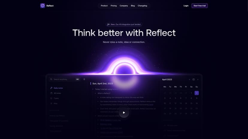 Reflect Notes - Reflect Notes是一款以模仿用户思维方式为设计理念的笔记应用。现在已经内置了原生的AI集成功能。