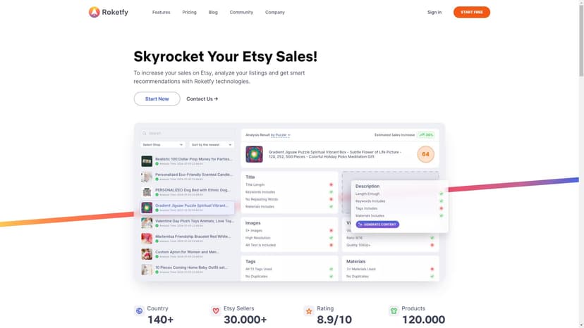 Roketfy - 通过分析 Etsy 列表并获得智能建议，使用 Roketfy 技术可以大幅提高你的 Etsy 销售。