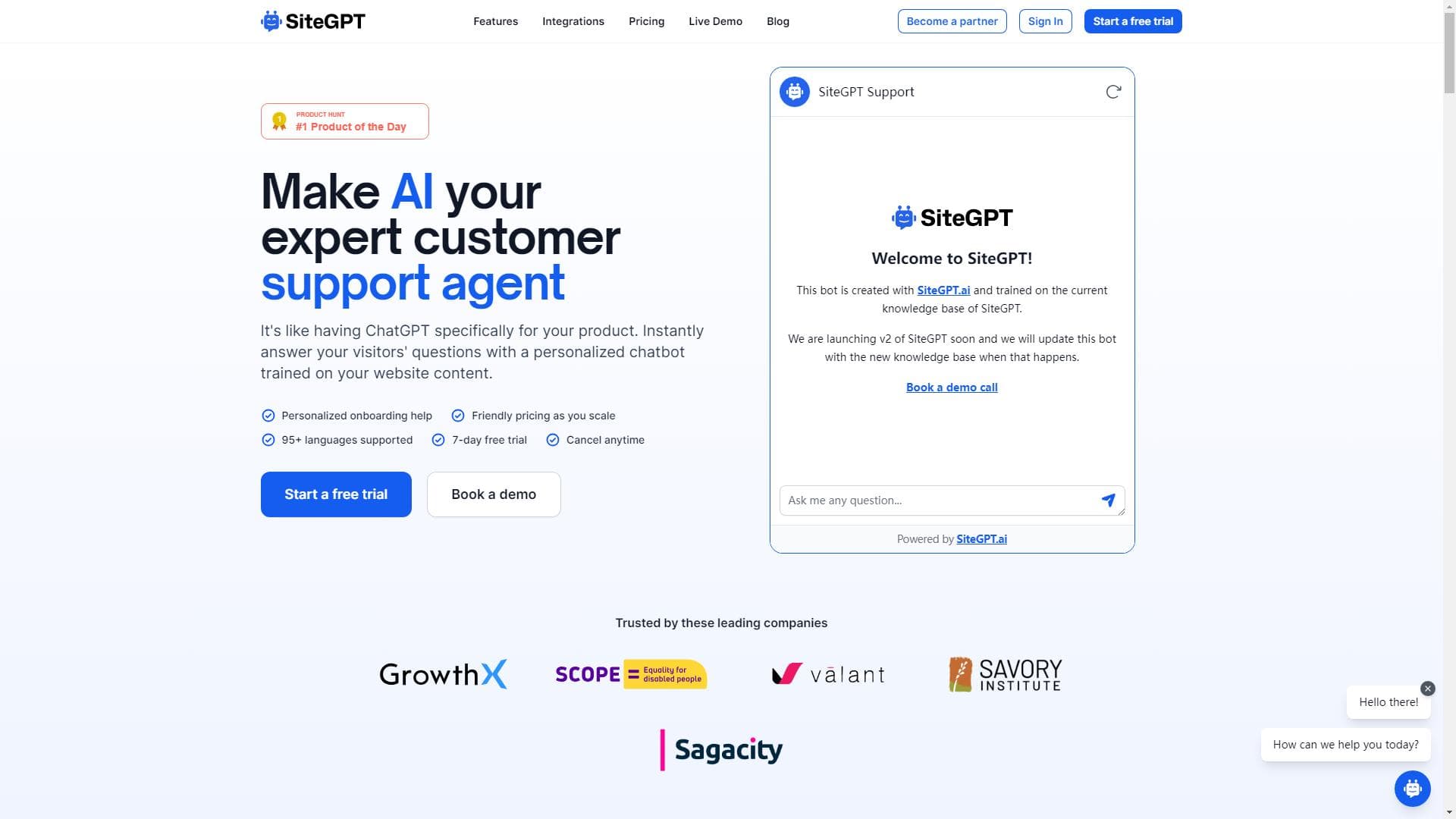 SiteGPT - 让AI成为你的专家客户支持代理人。