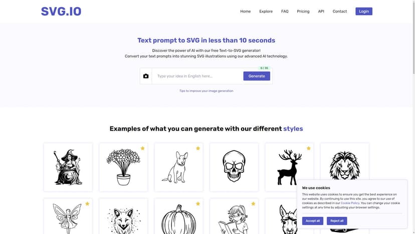 SVG.io - 将文字转换成独特的SVG插画，使用智能生成器，创造SVG.io。