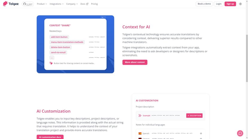 Tolgee AI Translation - 使用 Tolgee 的 AI 翻译加速您的应用程序本地化。通过快速、准确的翻译并提供人工审核来确保上下文相关性和最佳质量。