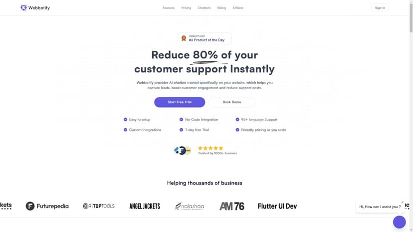 Webbotify - Webbotify是一种专门针对您的网站训练的人工智能聊天机器人，帮助您降低成本、捕获潜在客户并提高客户参与度。在仅需三次点击和不到五分钟内就可以完成。Chatbase替代品。