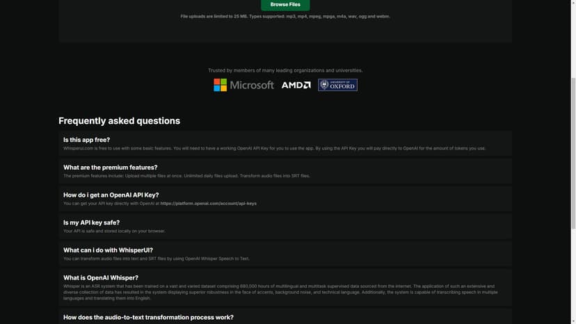 WhisperUI - Text to Speech - 将语音转换成文字的开源AI工具，价格亲民。