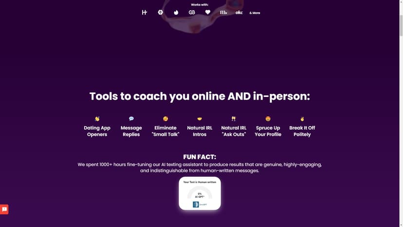Winggg - 使用 Winggg 的 AI Wingman，消除与他人交流的猜测和难题。无论是聊天、开场白还是更多， Winggg 专注于使约会更容易。
