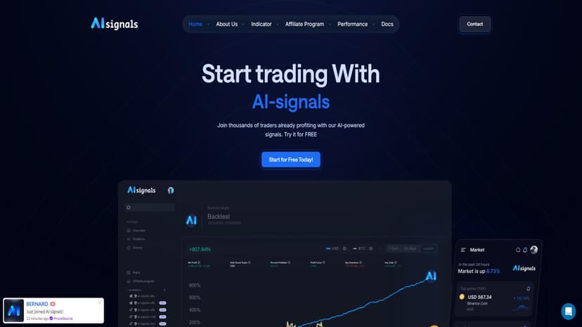 AI Signals - 使用AI Signals，您可以获取用于交易的高精度信号，以改善市场洞察和策略。我们的高级解决方案将帮助您做出明智的投资决策。