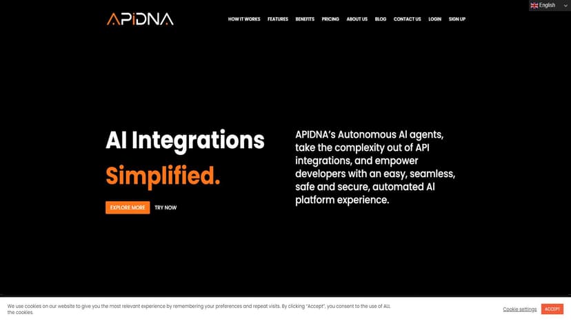 APIDNA - APIDNA利用自主AI代理，实现无缝、高效、安全的自动化API集成，简化复杂集成流程。