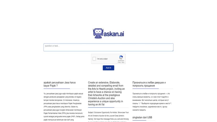 Ask an AI - Ask an AI 是一个高级人工智能工具，能够快速准确地回答各种问题。