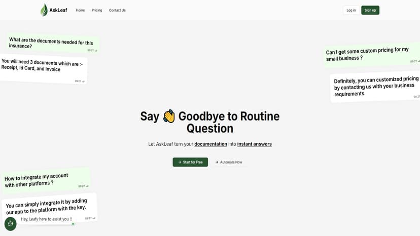 AskLeaf AI - AskLeaf AI将知识库转化为全天候数字助手，帮助支持团队减少重复问题并提供即时答案。
