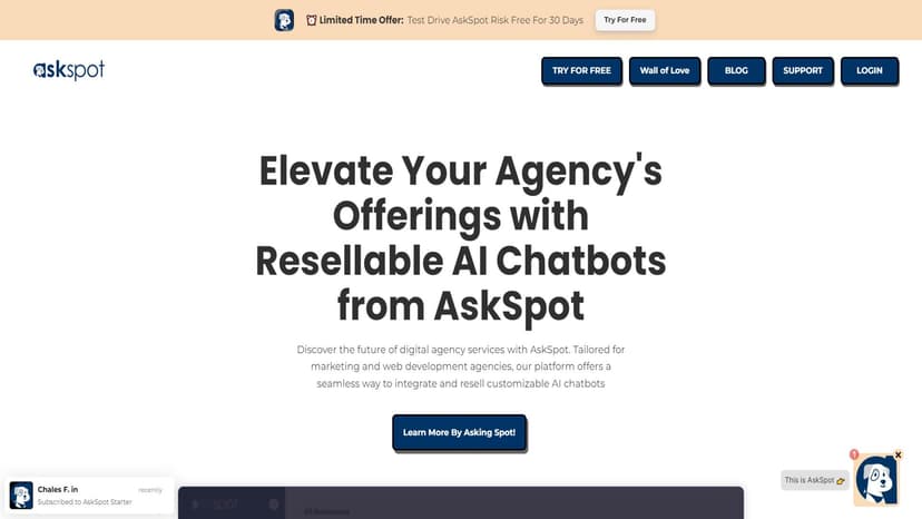 AskSpot - AskSpot为营销和网页开发机构提供可定制的AI聊天机器人，助力业务增长。