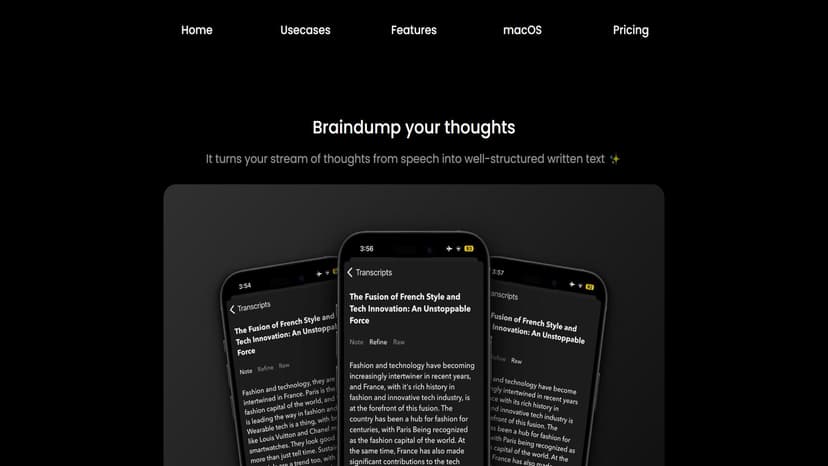 Audio writer - Audio writer 是一款将语音转换为结构化文本的工具，帮助用户高效整理思维。