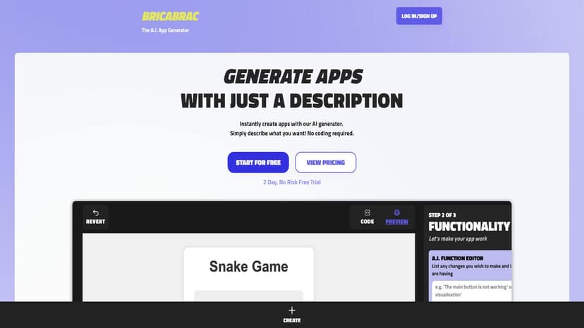 Bricabrac AI - 无需编程，利用AI免费生成网页应用。
