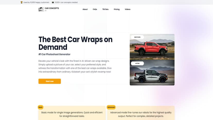 Car Concepts AI - 利用AI技术生成最佳汽车贴膜设计，轻松改造您的爱车外观。