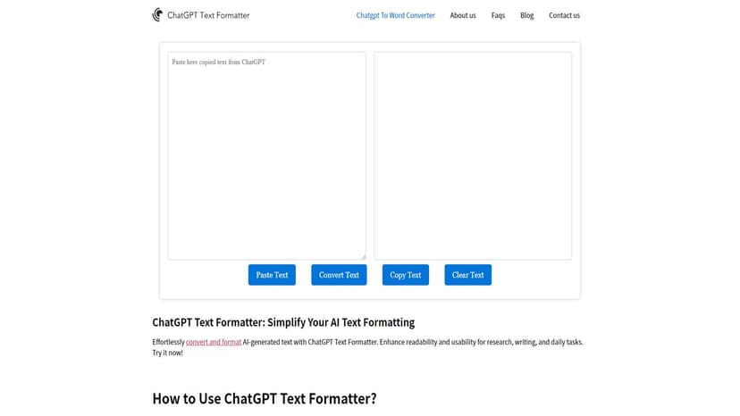 ChatGPT Text Formatter - 使用 ChatGPT Text Formatter 轻松将生成的 AI 文本转换和格式化，提高可读性和实用性，适用于研究、写作和日常任务。