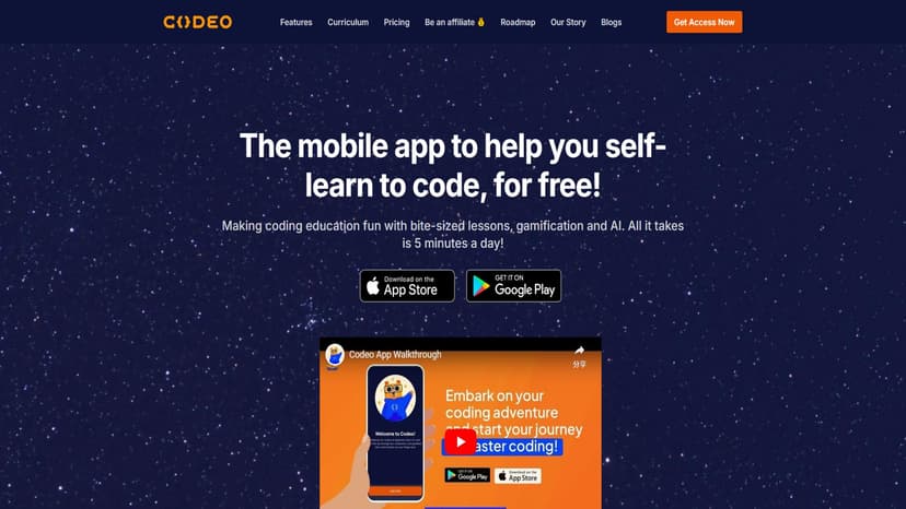 Codeo - Codeo是一款AI驱动的应用，提供免费的、游戏化的编程课程，帮助初学者掌握实际编码技能。