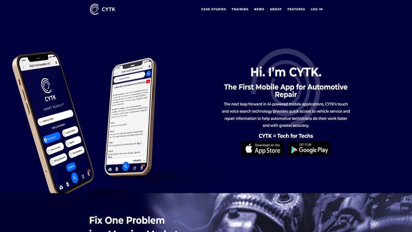 CYTK - CYTK的汽车维修应用利用AI技术，通过关键词、触控和语音搜索，为技师提供快速访问车辆维修信息。