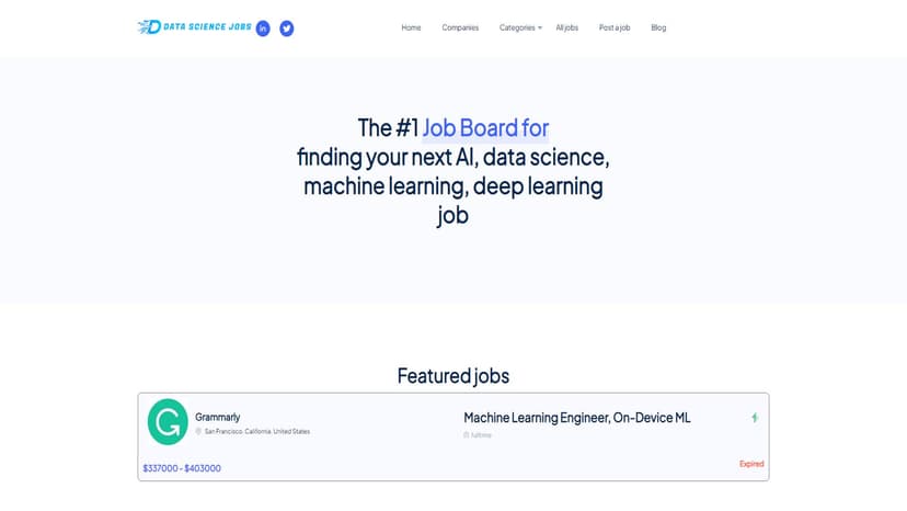 DataScienceJobs.com - 专注于AI、ML和数据科学领域的职位招聘平台。