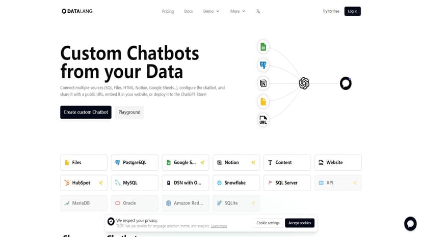 DataLang - DataLang 允许用户从多种数据源创建聊天机器人，并支持多种分享方式。