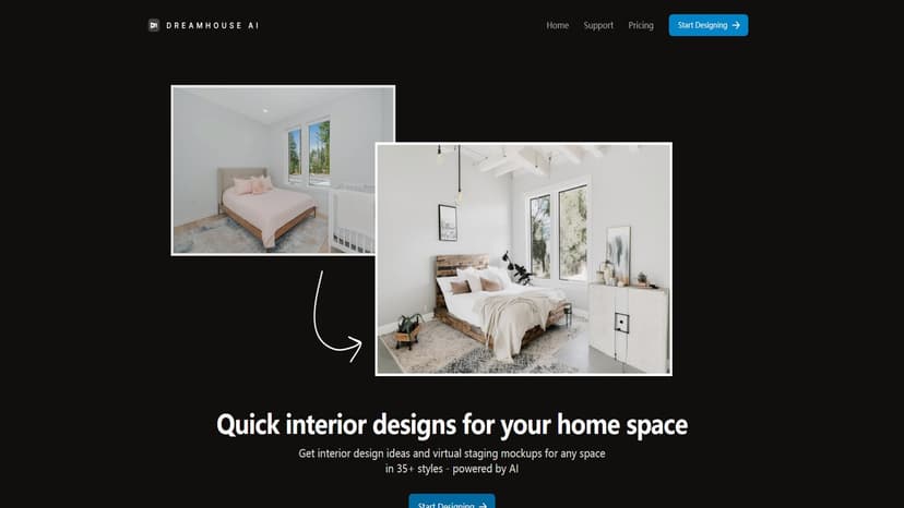 Dreamhouse AI - Dreamhouse AI是一款AI驱动的工具，能在10秒内重新设计您的家并进行虚拟家具布置。