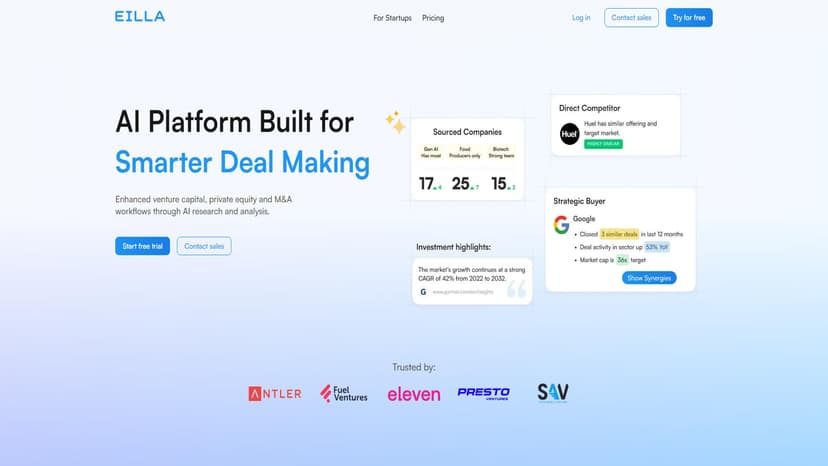 AI Platform - 专为VC、PE投资者和并购专业人士设计的AI平台，提升研究、采购和竞争分析效率。