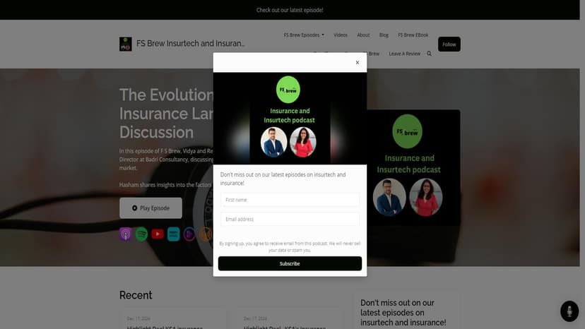 FS Brew Insurtech and Insurance Podcast - FS Brew是中东地区首个专注于保险和保险科技的播客，涵盖市场动态和未来机会。