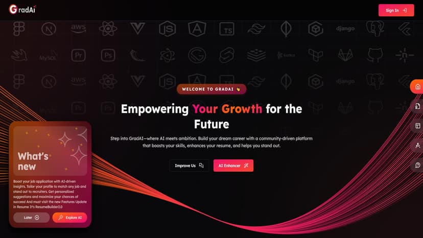 GradAI - GradAI 是一个强大的AI工具，旨在增强你的简历并帮助你获得理想的工作。