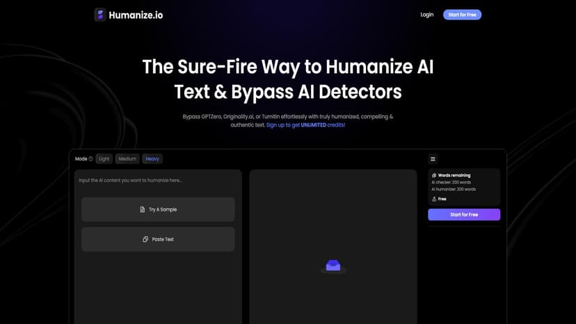 Humanize.io - Humanize.io是一款AI内容人性化工具，帮助用户将AI生成的内容转化为更自然的人类语言。