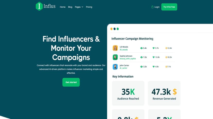 Influs - Influs是一个影响者营销平台，帮助品牌通过AI技术轻松找到合适的影响者。