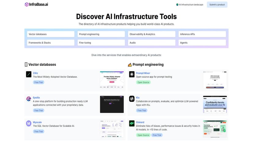 Infrabase.ai - Infrabase.ai是一个用于发现AI基础设施工具和服务的目录。