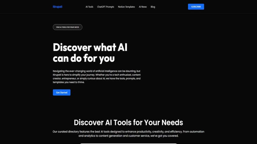 Itirupati - Itirupati提供最新的AI工具、ChatGPT提示、Notion模板和AI新闻，助力项目成功。